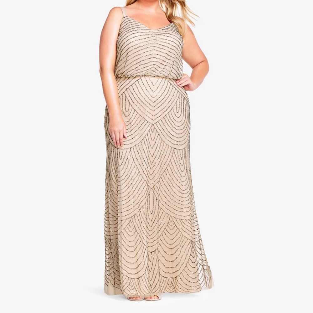 Adrianna Papell Art Deco Beaded Blouson Gown